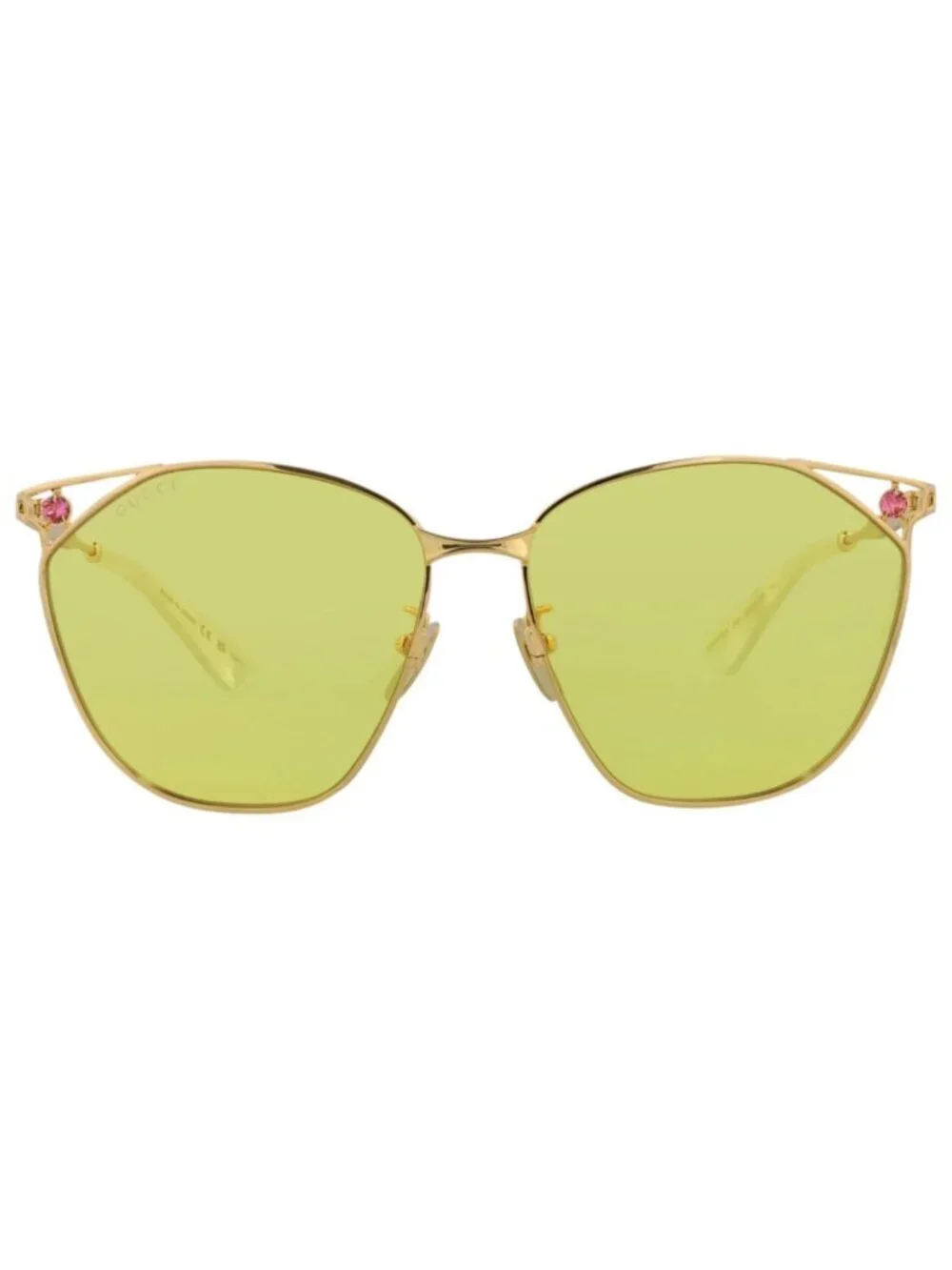 New Gucci Women's Sunglasses Cat Eye Metal Frame Gold Gold Yellow